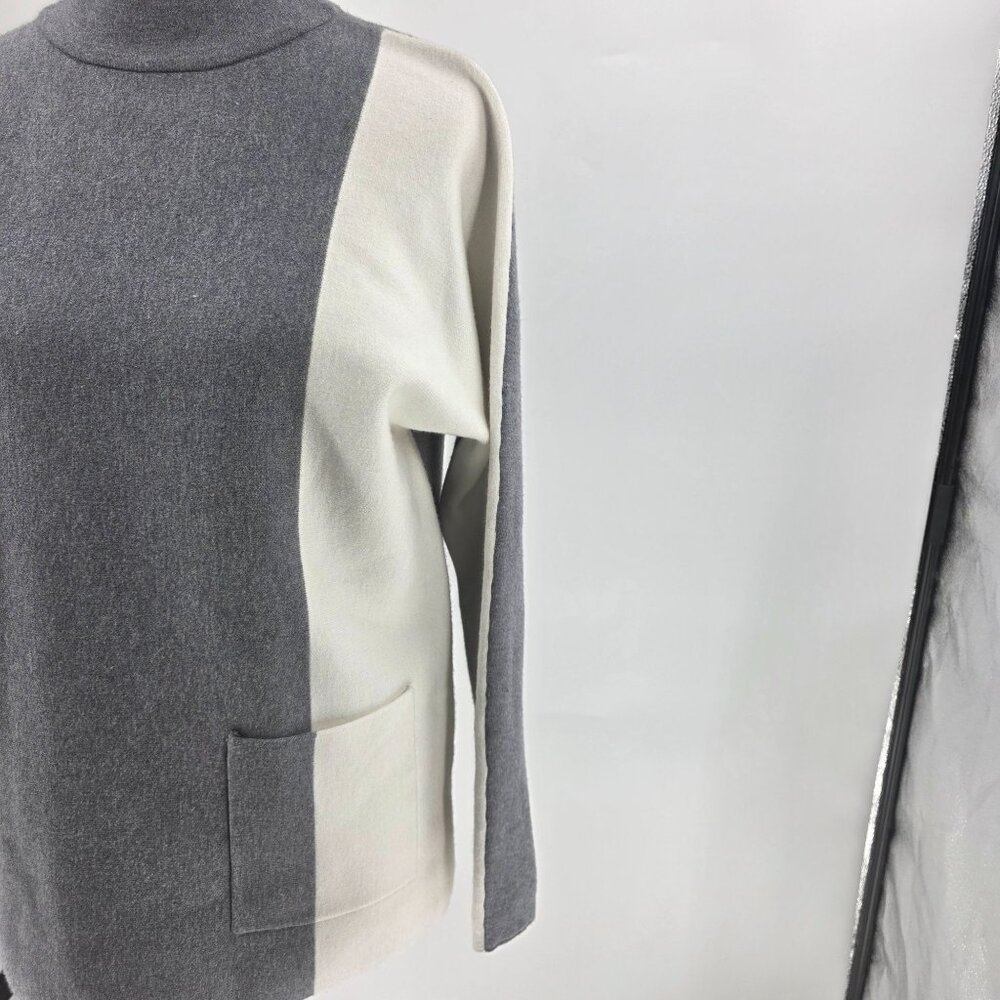 Alison Sheri Womens Colorblock Turtleneck Sweater S Gray & White Viscose Blend - Picture 7 of 15